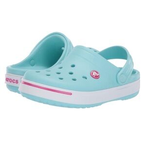 Girls 🩵🩷 Crocband Crocs Blue Pink like NEW Size 10/11 Stripe Clogs